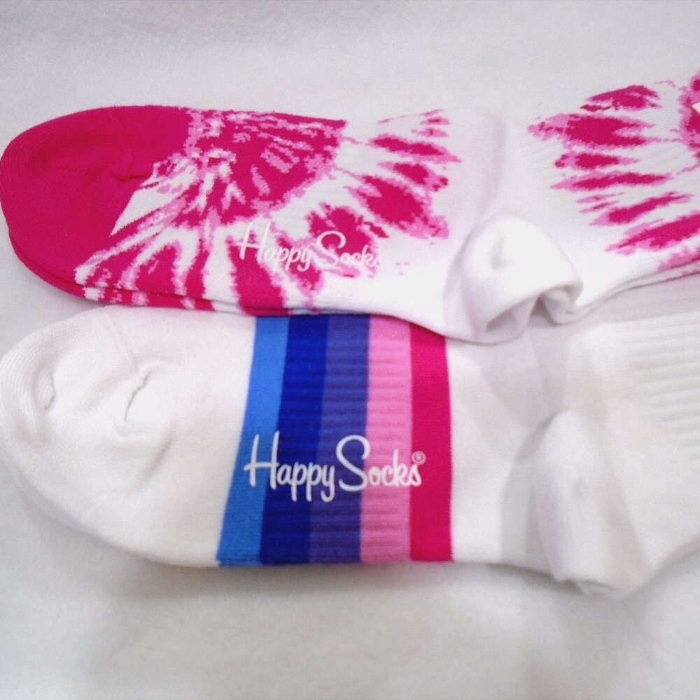 nwt HAPPY SOCKS 2 pr Sneaker Sock Crew womens (5.5-9.5) cushioned arch support